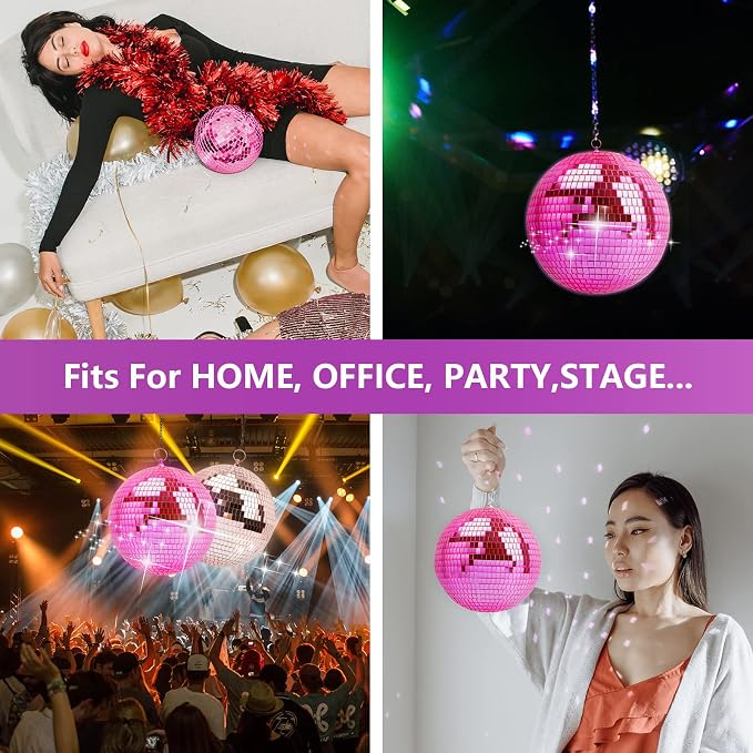 8 Inch Pink Disco Ball, Mirror Ball for Disco Parties, DJ Stage, Wedding, Home Decor