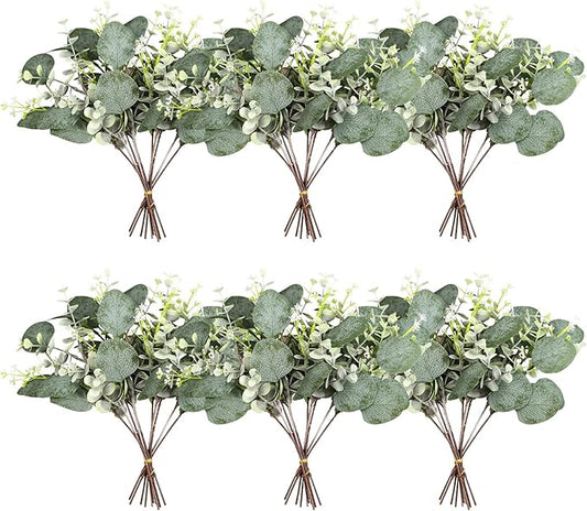 ZeKonan 40 Pcs Artificial Greenery Eucalyptus Stem Silver Dollar Leaves Baby Eucalyptus Leaves Suitable for Family Wedding Vase Centerpieces Bouquet Flower Arrangement