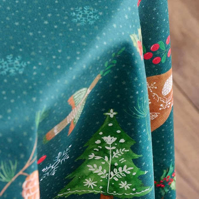 Maison d' Hermine Table Cloth Round Table 100% Cotton 63 Inches Fall Tablecloth Reusable Everyday Use for Thanksgiving Christmas Decorations Dining Farmhouse Party (Hygge Christmas)