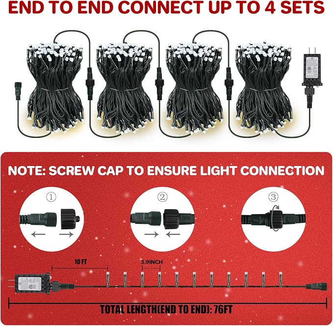 33FT Christmas Decorative Mini Lights, 100 LED Green Wire Fairy Starry String Lights Plug in, Timer & Memory & 8 Modes, for Indoor Outdoor Xmas Tree Wedding Party Decoration, Cool White
