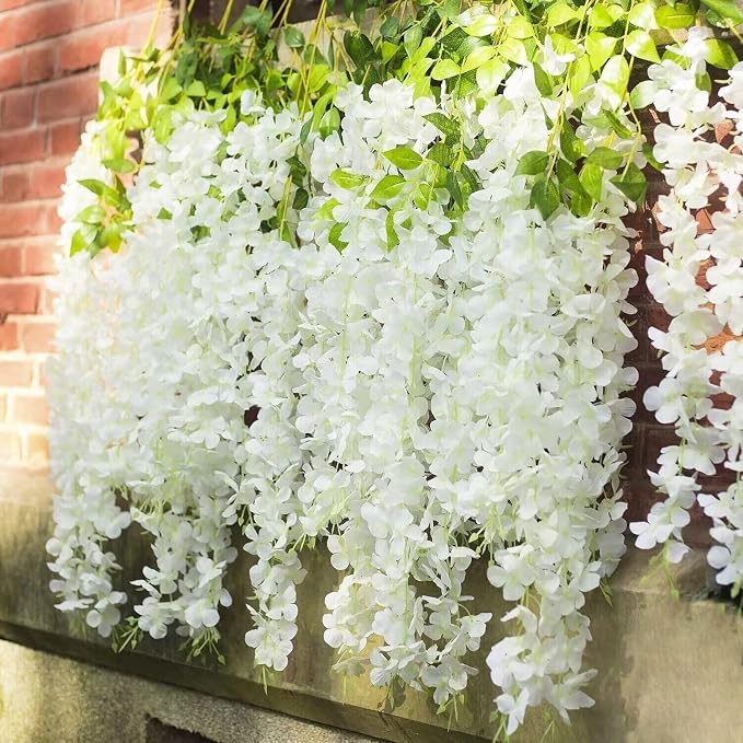 BLEUM CADE 10Pcs White Fake Wisteria Hanging Flowers, 3.6Ft/Pcs Artificial Wisteria Garland, Hanging Flowers for Wedding Party Home Backdrop Wall Decoration