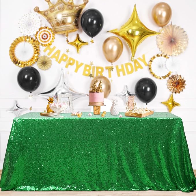 B-COOL Green Tablecloth Christmas Green Sparkle Tablecloth 8.5ft Sequin Table Cloth Shimmer Fabric for Bridal Baby Shower Decorative St. Patrick's Day Buffet Parties,60x102inch