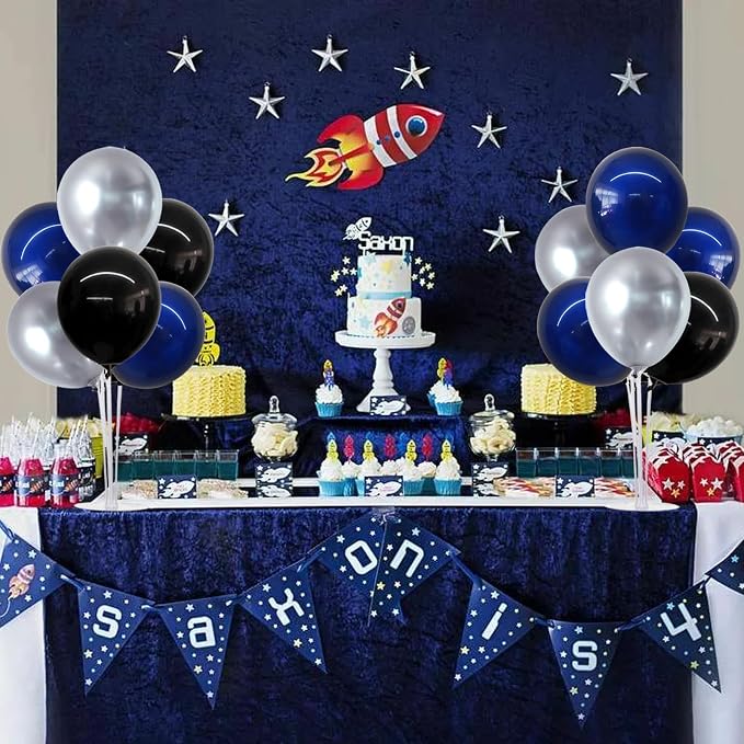 TONIFUL 4 Set Black and Blue Silver Balloon Centerpieces for Table,Balloon Stand Kit for Graduation Decorations 2026,Blue Party Decorations,Retirement,Birthday Decoration for men,Father's Day