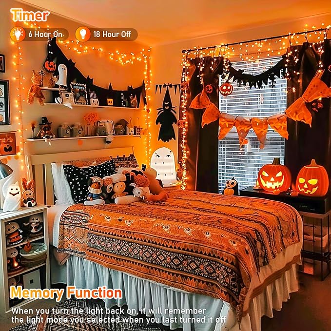 JMEXSUSS 300 LED Orange Lights for Halloween Indoor Outdoor Decor, 99FT Orange Christmas Lights Clear Wire Plug in for Fall Party RV Patio Yard Halloween Tree Decorations