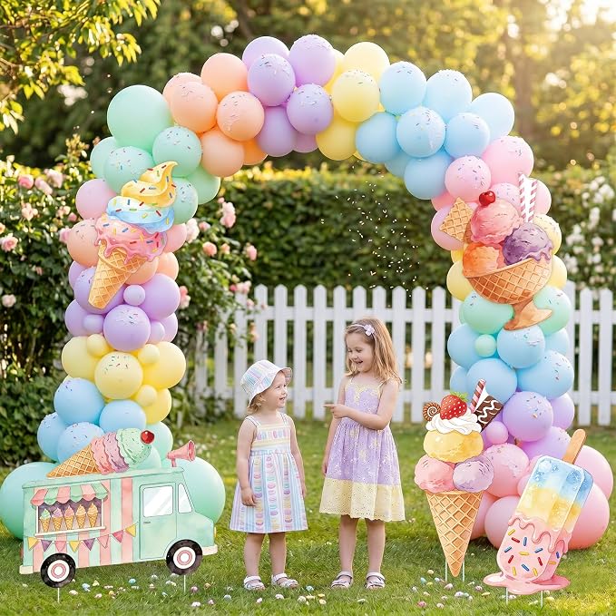 5 PCS 20" Ice Cream Cardboard Cutouts for Birthday Party Decorations, Large Sweet Theme Outdoor Yard Signs, Ice Cream Truck & Cone Standee for Candy Land Party Photo Booth Props Backdrop