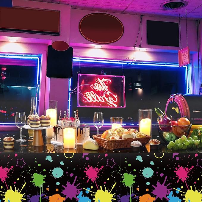 Glow Party Table Covers Neon Plastic Tablecloths 108 x 54 Inch Disposable Neon Glow Table Cloths for Black Light Birthday Party Supplies Decorations(1 Piece)
