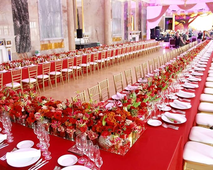 12 Pack Polyester Tablecloth -60 x 126 Inch Red Table Cloth for 8 Feet Rectangle Tables, Stain and Wrinkle Resistant Washable Fabric Table Cover for Wedding Party Banquet Restaurant Kitchen