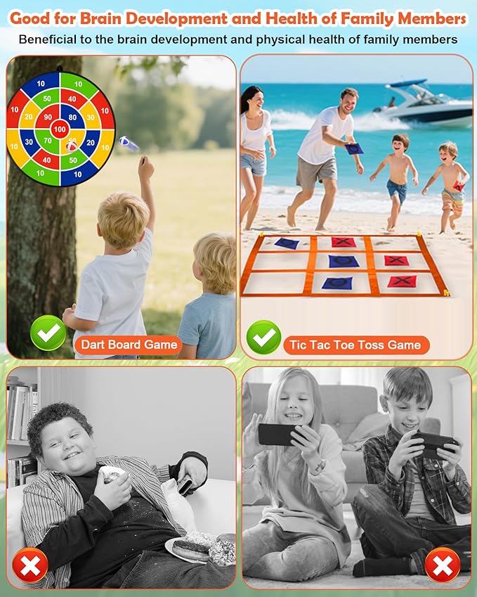 2-in-1 Outdoor Giant Tic Tac Toe Bean Bag Toss Games, Tic Tac Toe Ball Toss Game and Dart Board Games with Sticky Balls for Kids Adults Large Lawn Carnival Yard Birthday Family Outside Party Games