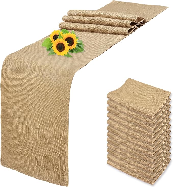 12 Pack 12 x 90 Inch Natural Burlap Table Runners,Rustic Jute Table Runner and Placemats Bulk for Western Wedding Table Decorations,Farmhouse Style Party,Holiday,Kitchen Table Decor