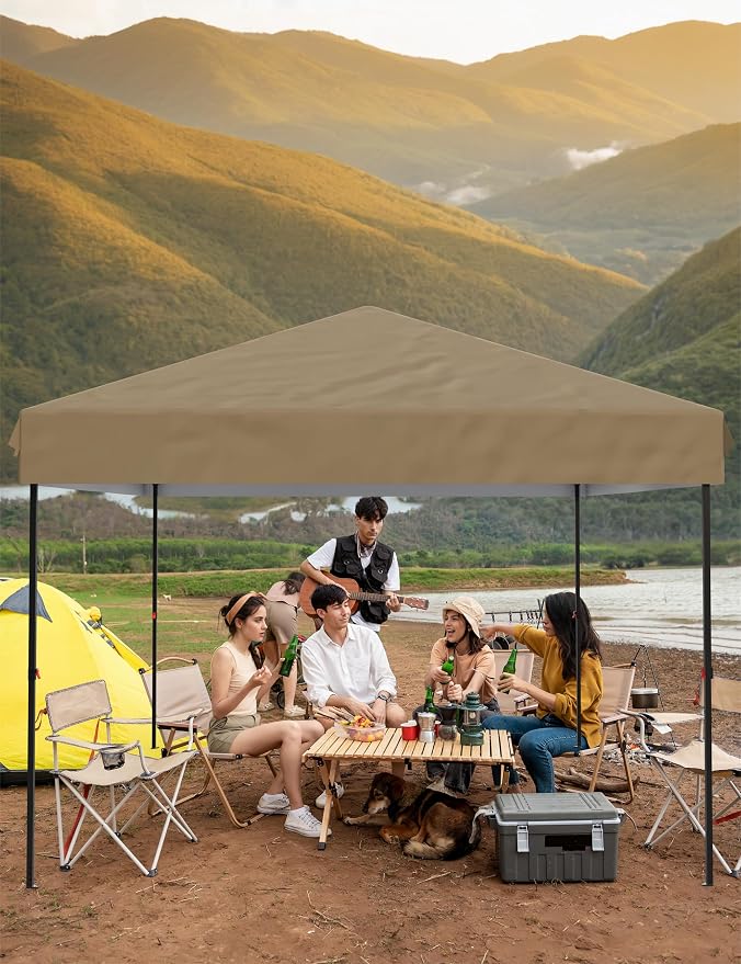 GAOMON 10x10FT Pop Up Canopy, Waterproof & UV Resistant Commercial Instant Craft Fair Canopy Tent Outdoor Events Instant Shelter for Farmer Market, Party, Event, Patio, Khaki