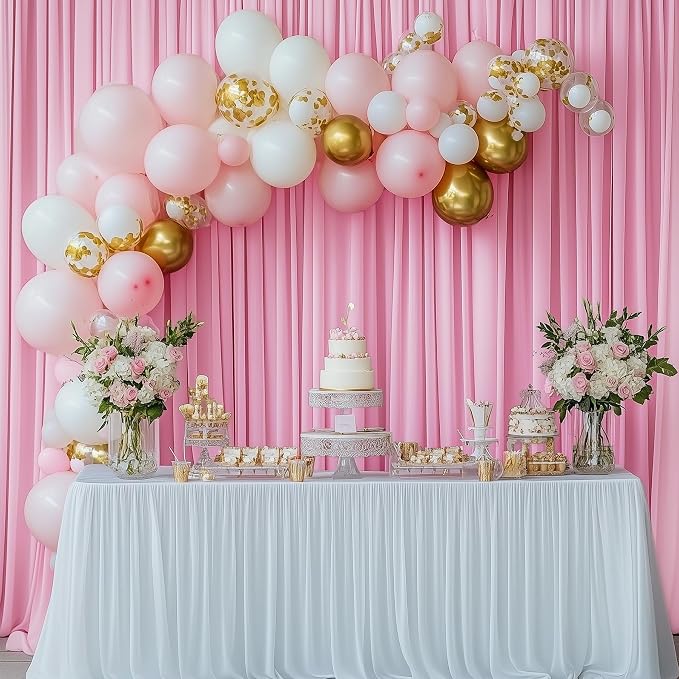 10ftx12ft Wrinkle Free Pink Backdrop Curtain for Parties, 2 Panels Silky Polyesyer Photo Backdrop Drapes 12 ft Long Back Drop Cloth for Wedding Girls Birthday Photography Background