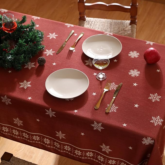 ISAENNE Designer Vintage Linen Square Small Tablecloth,55"x55"-Carol C | French Elegant Table Cloth for Square Table,Red,Decor,Heavyweight,Dining Room,Kitchen,Tea Party,Thanksgiving,Christmas