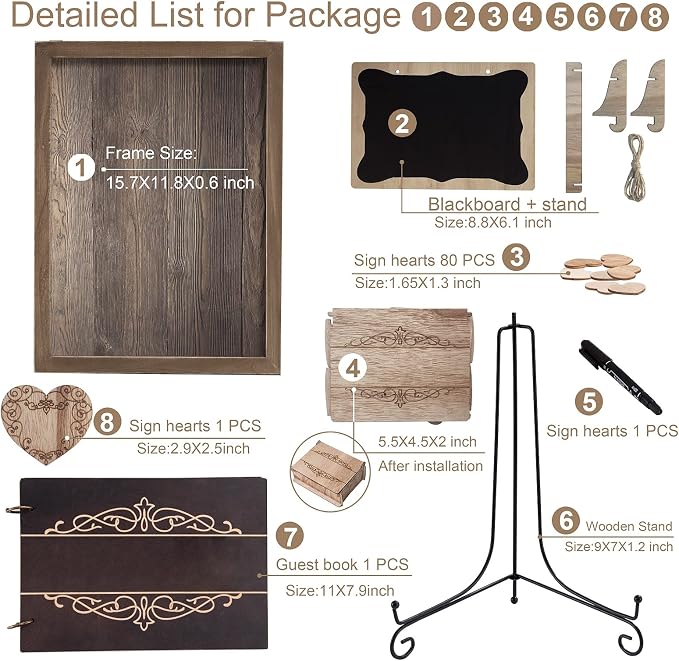Y&K Homish Wedding Guest Book Set Alternative Rustic Wedding Decorations for Reception Wedding Signs Rustic Brown Set