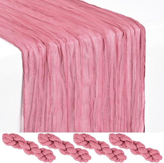4 Pack Dusty Rose Cheesecloth Table Runner 17 x 108 inch Boho Gauze Table Runner Rustic Sheer Cheese Cloth Table Decorations for Wedding Party Baby Bridal Shower Birthday Holiday Home