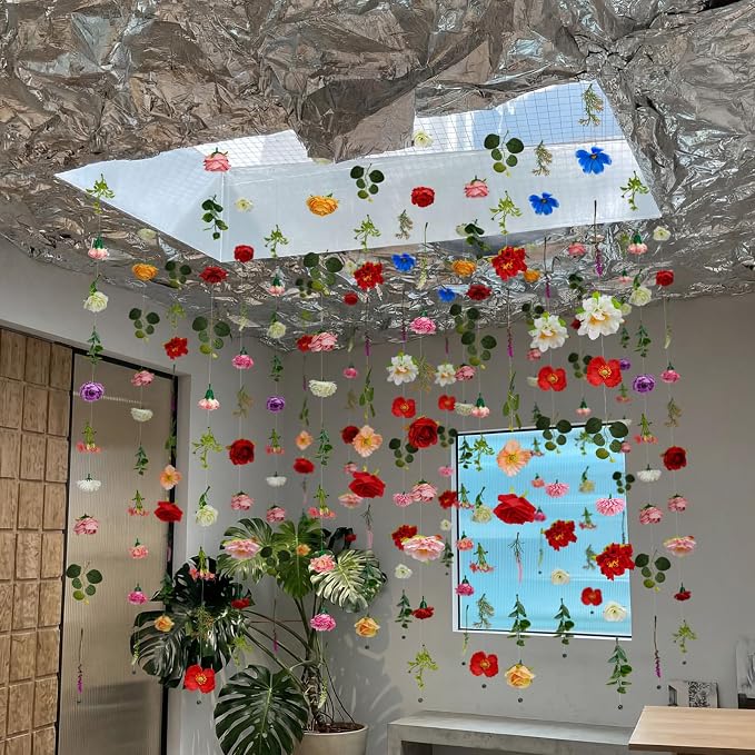 Suncalla 12 Pcs 70.8 ft Wildflower Garland Pre Strung Artificial Hanging Flower Vine Backdrop Decor from Ceiling Floating Silk Floral Garland for Garden Wedding Bridal Shower(Floral,Multicolor)