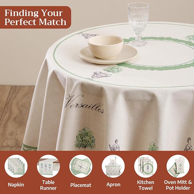 Maison d' Hermine Table Cloth Round Table 100% Cotton 63 Round Inches Tablecloth Reusable Decorative for Dining Kitchen Room Farmhouse Party Home Hotel Restaurant Spring Summer - Jardin Du Roy
