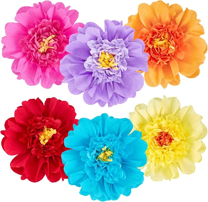 SUNBEAUTY Large Paper Flowers Giant Fiesta Tissue Paper Flowers Decorations for Wall 12 Inch Colorful Mexican Flowers for Summer Birthday Wedding Backdrop Bridal Shower Tropical Luau Carnival Party