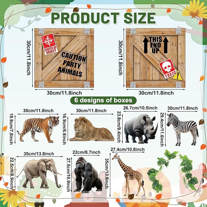 party greeting Jungle Animals Birthday Party Decorations Safari Animals Party Boxes Decor Woodland Zoo Boxes Wild Animal Photo Booth Props for Safari Theme Baby Shower Birthday Party Supplies