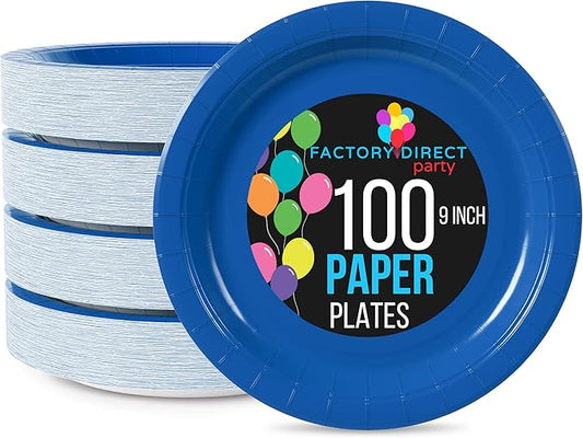 Exquisite Party Solids Dark Blue Paper Plates Disposable Heavy Duty 9 Inch Dark Blue Disposable Plates For Party 100 Pcs Heavy Duty 350 GSM, Birthday Supplies