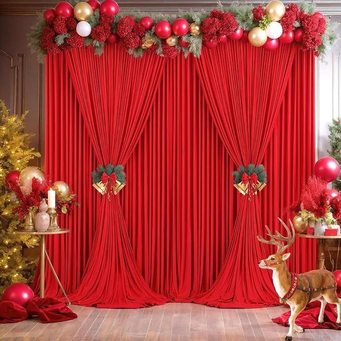 20ft×8ft Wrinkle Free Red Backdrop Curtain for Party, 4 Panels 5×8ft Thick Silky Polyester Red Photo Backdrop Drapes Curtains for Birthday Baby Shower Themed Parties Wedding Photography