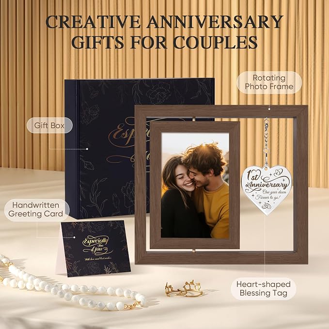 1 Year Anniversary Picture Frame Gifts for Boyfriend Girlfriend Couple Him Her Men Women Husband Wife, 1st Anniversary Wedding Gifts, One Year First Anniversary Marriage Gift Wood Gift Decorations