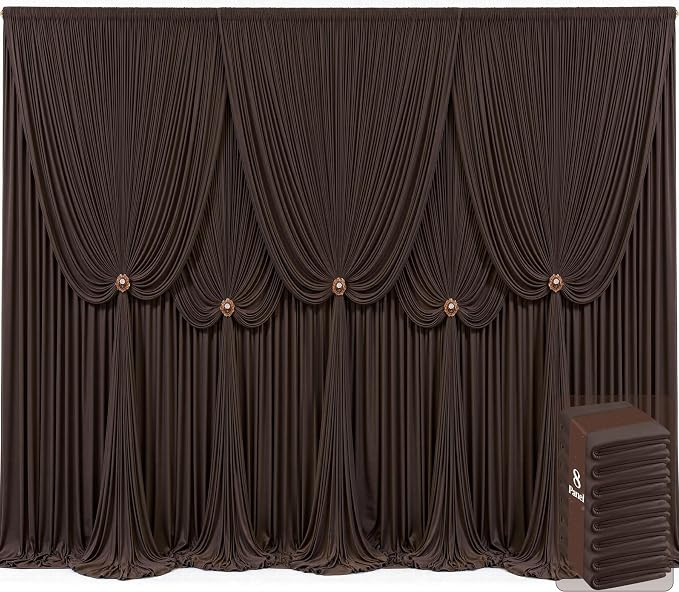8 Panels Brown Backdrop Curtains for Wedding Party Wrinkle Free Backdrops Curtain Drapes Fabric Decorations Photo Back Drop Cloth for Baby Shower Photography Stage Reception 40ft(W) x 12ft(H)