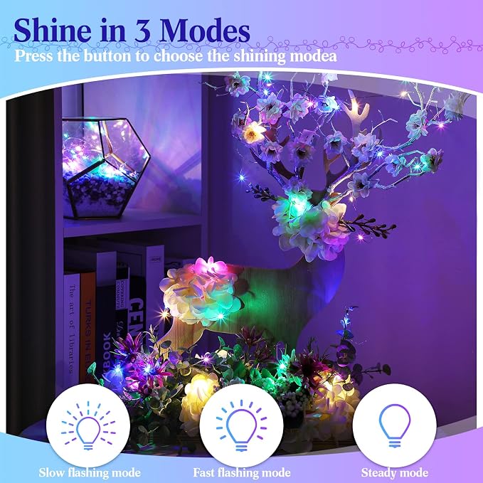 Tuanse 50 Pack LED Fairy Lights Colored Battery Operated String 3 Speed Modes 7 ft 20 LED Starry Wedding Decoration Waterproof Wire Twinkle Light for DIY Jar Bedroom Party Supplies (Rainbow Color)