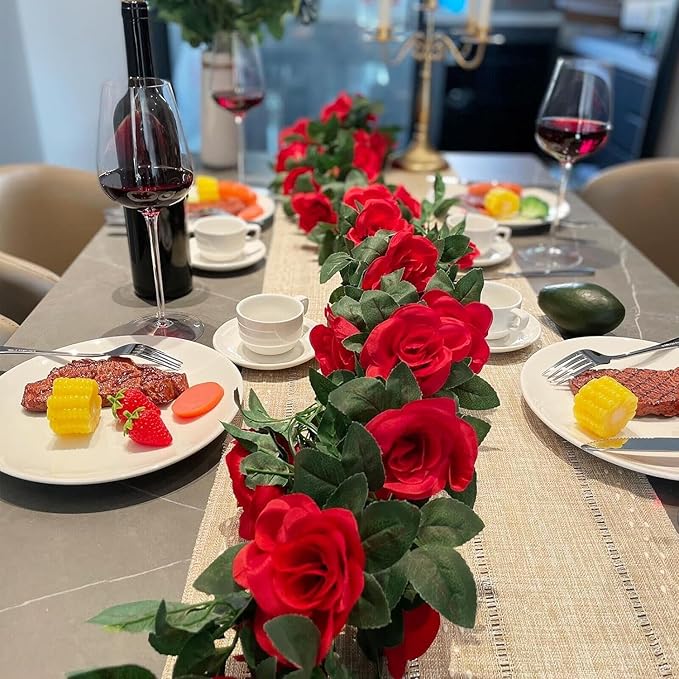 Rose Flower Garland 5pack 41Ft Artificial Fake Rose Garland Vine Artificial Flowers for Decoration Floral Garlands Decor (Red)