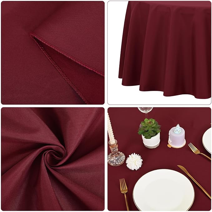 10 Pack 120 Inch Round Tablecloth, Burgundy Polyester Fabric Table Cloth for Round Table, Stain and Wrinkle Washable Table Cover for Wedding Party Dining Table Buffet Banquet Restaurant and Camping