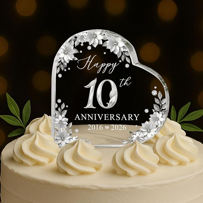 10th Wedding Anniversary Acrylic Cake Topper, 10th Anniversary Decorations, 10 Wedding Topper, 10 Years Of Married Gifts