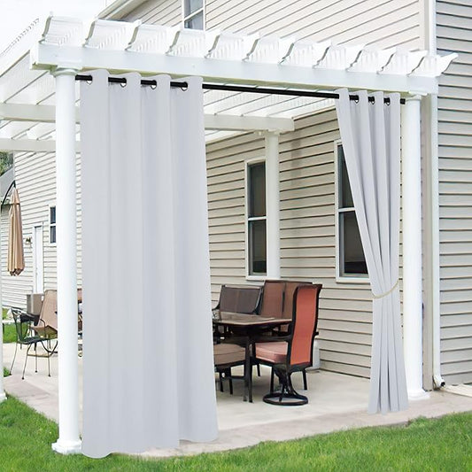 RYB HOME White Outdoor Curtains, Waterproof Blackout Privacy Patio Curtains Sun Rays Blocking for Grill Gazebo, Boat House, Pavilion, Balcony, Outside Area, W 52" x L 96", 2 Pcs, Grayish White