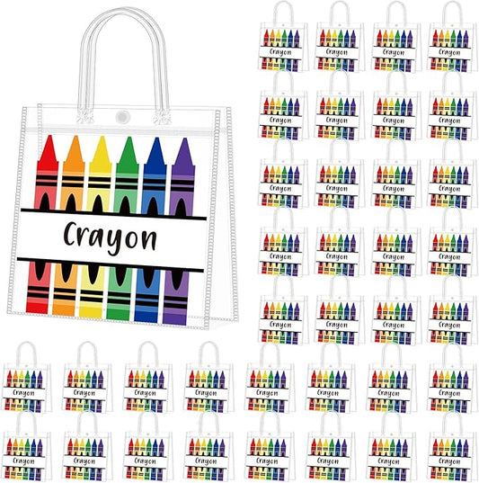 Supervitae 36 Pcs Graduation Crayon Gift Bags Bulk with Handle Plastic Clear Goodies Treats Totes for End of Year Party Favor Teacher Student Classroom School Supplies, 8 x 8 x 3.15 Inch