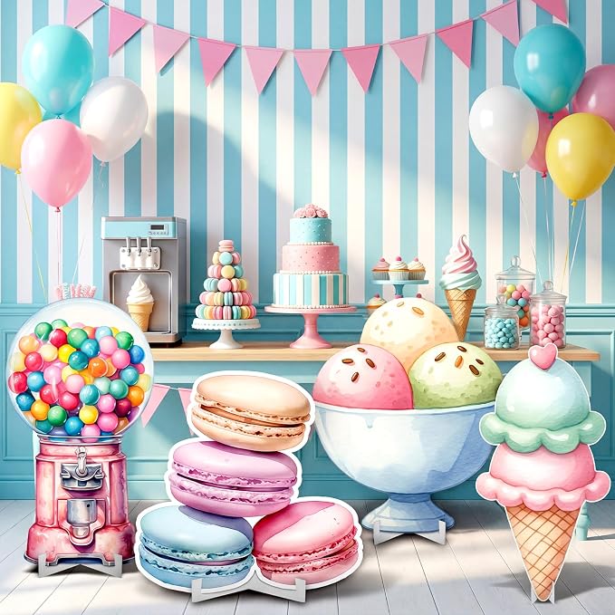 Honoson 4 Pcs Large 32" Candyland Cardboard Cutouts Backdrop Standup, Ice Cream Candy Party Decoration Yard Sign Photo Props Sweet Colorful for Birthday Party Supplies Summer Baby Shower