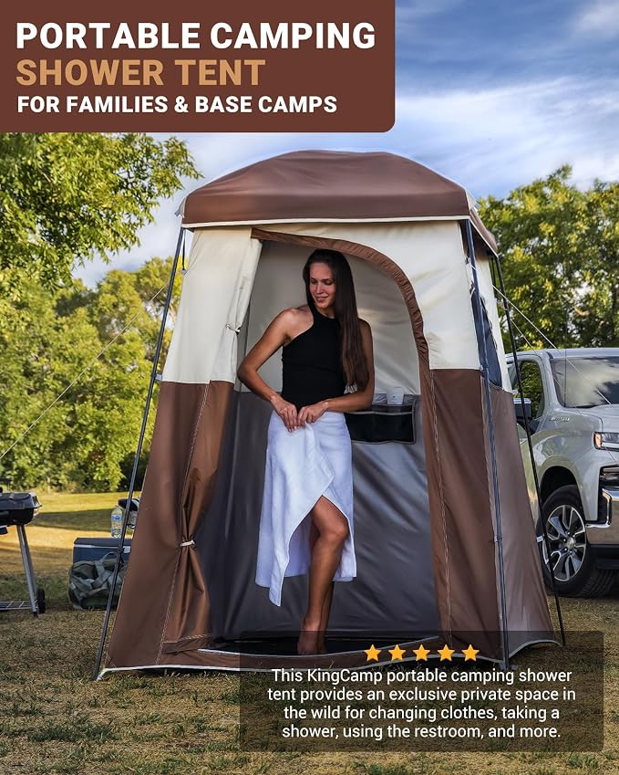 KingCamp Camping Shower Tent, Portable Outdoor Privacy Toilet & Changing Tent Windproof & Waterproof Easy Setup Shelter with Shower Bag for Camping Hiking Beach