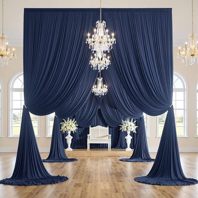 12ft x 10ft Navy Blue Backdrop Curtains for Parties, Wrinkle Free 2 Panels Photo Backdrop Drapes Back Drop Cloth for Wedding Birthday Photography Background Decor