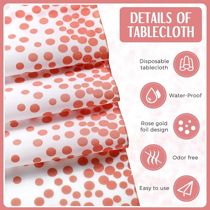 Breling 8 Pack White and Rose Gold Disposable Plastic Tablecloths and Satin Table Runner Set, 54 x 108 Inch Tablecloth, 12 x 108 Inch Table Runners for Wedding Graduation Birthday Baby Shower New Year