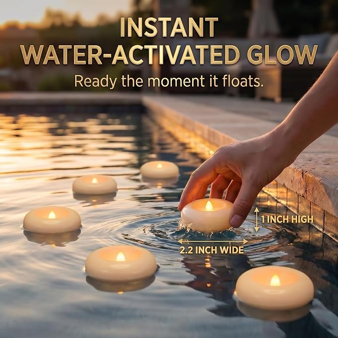 Aignis 48 Flameless LED Floating Candles, 2.2-Inch Plastic Battery Operated Tealights, Glow Time Over 200 Hours, Cozy Romantic White Light, Suitable for Pool/Bathtub/Hot Bath/Wedding Centerpiece Decor