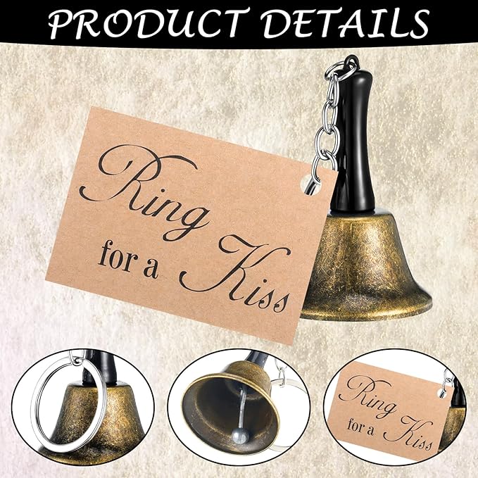 Lounsweer 36 Set Wedding Bells Bulk Ring for a Kiss with Tags Kissing Bells for Wedding Reception Decorations Goodies Bags Party Supplies