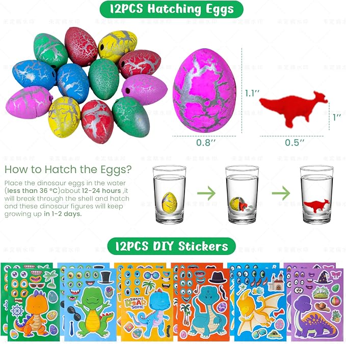 Dinosaur Party Favors for Kids -12 Pack Dinosaur Gift Bags with Masks, Stamps, Stickers, Keychains, Dinosaur Eggs & Rings, Dinosaur Birthday Party Supplies, Goodie Bag Stuffers