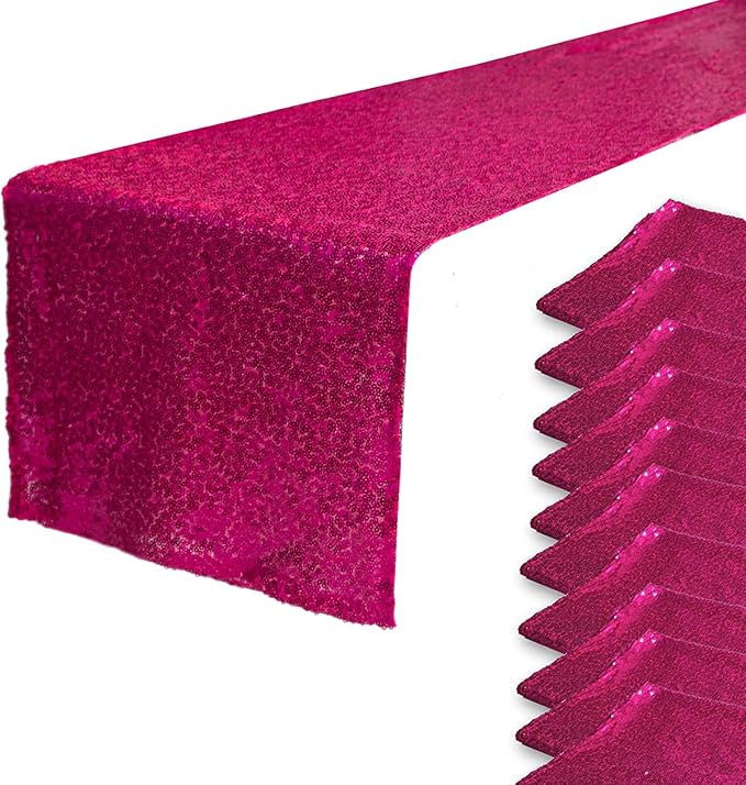JYFLZQ Hot Pink Sequin Table Runner 12" x 72" Pack of 10 Sparkly Fuchsia Metallic Table Runner Glitter Sequin Runner for Table Birthday Party Event Decorations