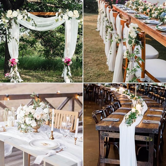 15 Pack Cheesecloth Table Runner 6FT Cheese Cloth Table Runner 35x72Inch Boho Gauze Table Runners for Wedding Birthday Party Engagement Baby Shower Bridal Shower Anniversary Banquet Table Décor(White)
