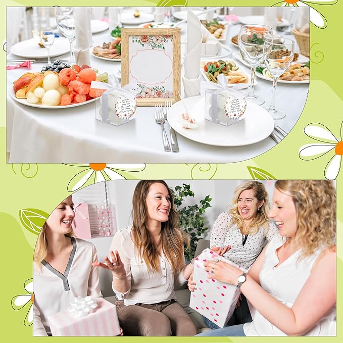 MTLEE 24 Sets Wildflower Baby Shower Favors Small Bubble Candles Baby Shower Favors for Guests Tea Candles Bulk with Stylish Ribbons Cards Gifts Party Decoration(White,Wildflower)