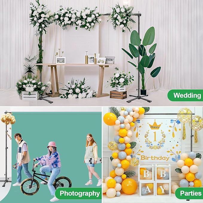 EMART Portable Backdrop Stand Kit with Foldable Cross Flat Base, Adjustable 7ft Height 10ft Width Pipe and Drape Background Hanging Frame Bar for Photography Party Wedding Birthday Photo Studio