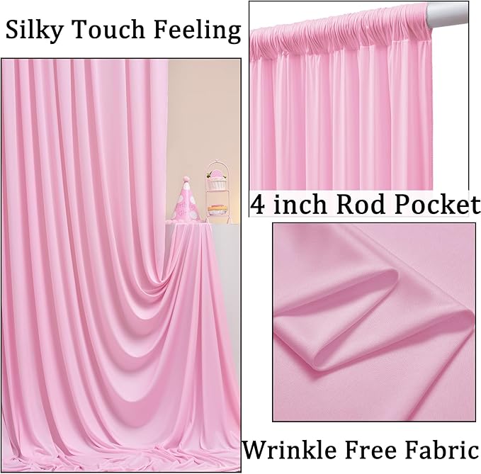 40ft x 10ft Wrinkle Free Baby Pink Backdrop Curtains for Parties, 8 Panels 5x10ft Silky Polyester Photo Backdrop Drapes for Birthday Wedding Party Photography Background Decoration