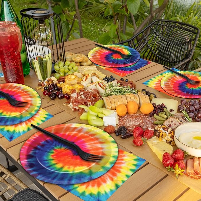 50 Guests Tie Dye Plates and Napkins Party Supplies Tie Dye Party Decorations Disposable Tableware Set Birthday Dinnerware Favor for Kids Girls Baby Shower Birthday Party Graduation, 200PCS