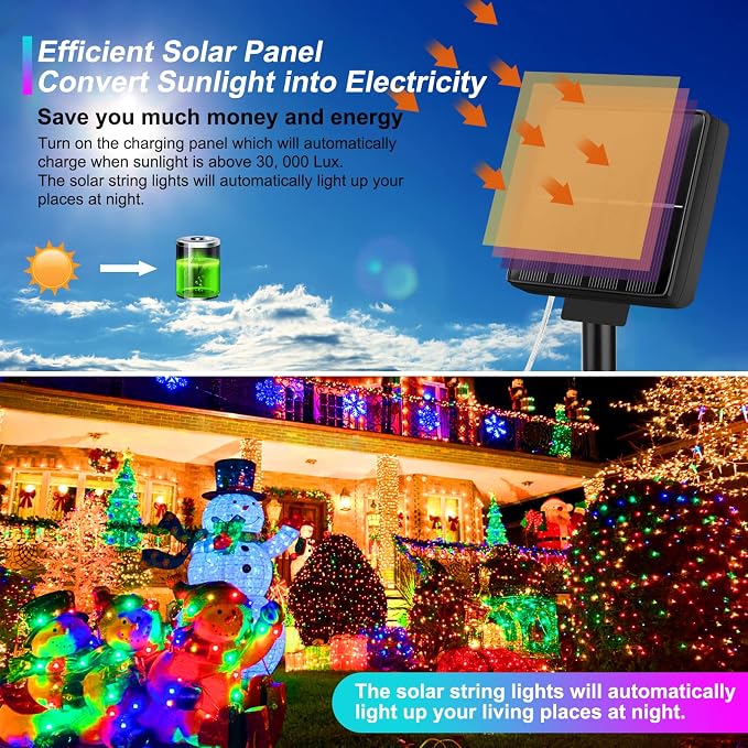 Brightever 4-Pack Solar String Lights Outdoor 288FT, Each 72FT 200 LED Solar Fairy Lights Waterproof, 8 Modes RGB Twinkle Lights for Christmas, Halloween, Party, Wedding Decorations(Multicolored)
