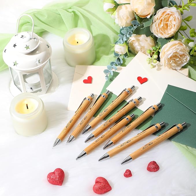 Cholemy 36 Sets Bridal Shower Pens Bulk Wedding Bridal Shower Favors for Guest with Thank You Cards and Twine Retractable Ballpoint Pen Black Ink for Games Proposal Gift