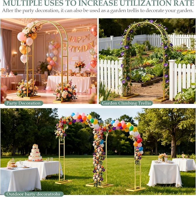 WellSign Arch Backdrop Stand 7.2FT, 6FT Set of 2, Metal Pergola Arbor Garden Arch Trellis for Climbing Plants Outdoor for Various Climbing Plant,Gold Balloon Arch kit Stand for Party Decoration