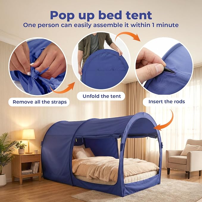 LEEDOR® Bed Tent Dream Tent Bed Canopy Shelter Cabin Sleeping Tent Indoor Pop Up Privacy Warm Breathable Mosquito Mesh Twin/Full/Queen for Kids and Adult (Mattress Not Included)