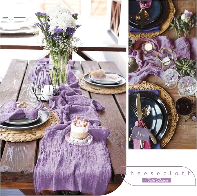 Showgeous 10 Pack Lilac Cheesecloth Table Runner Gauze Table Runner 10FT Long Semi-Sheer Table Runner Boho or Rustic Wedding Table Decor for Wedding Decor Arch Draping Bridal Shower Holiday Party